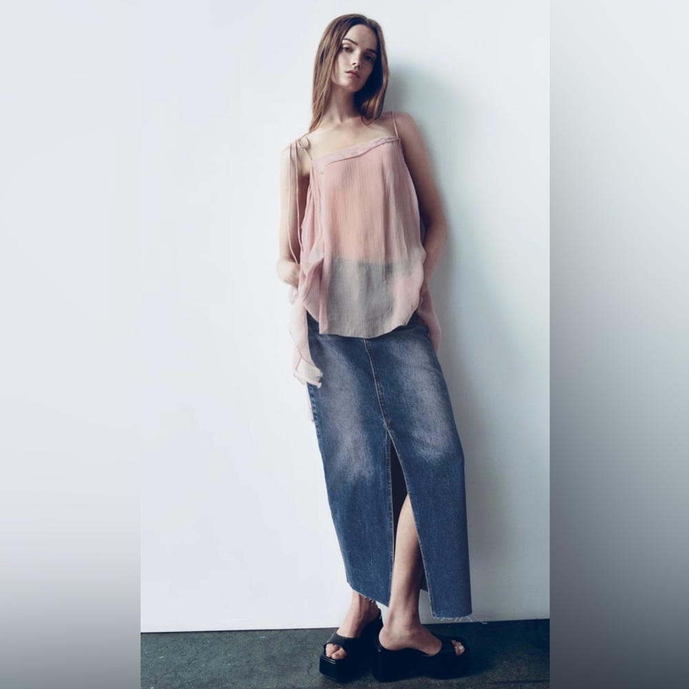 NWT ZARA SEMI-SHEER VOLUMINOUS BLOUSE M 072547
